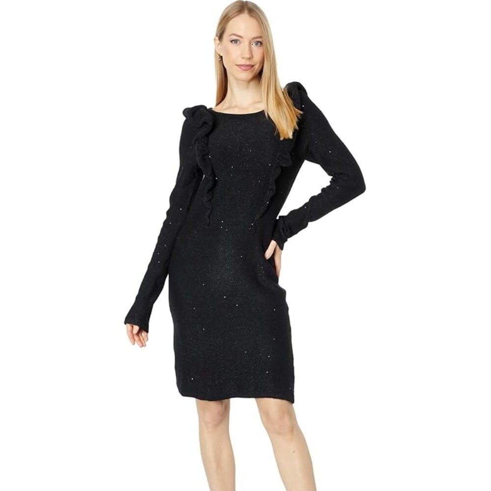 Lilly Pulitzer Ruth Sequin Sweater Dress #008918 Black Metallic Size Large NWT